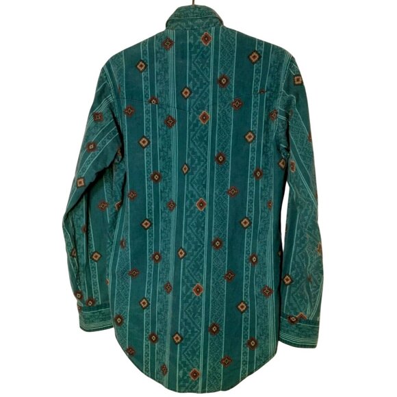 Frontier Series Western Shirt Small Teal Southwest Geometric Button Down READ - Picture 3 of 15